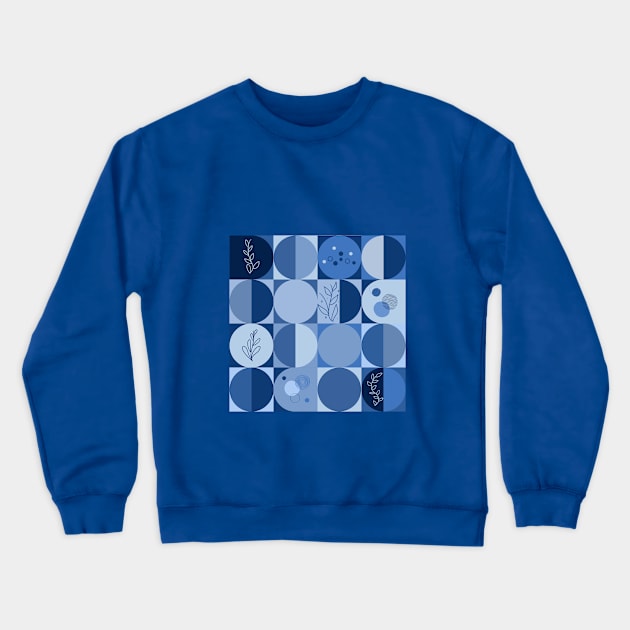 repeating geometry pattern, squares and circles, ornaments, blue color tones Crewneck Sweatshirt by Artpassion